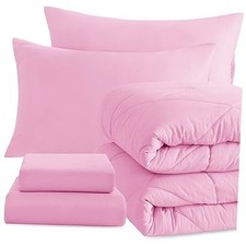 Comforter Set with Sheets, 5 Pieces Soft and Breathable Bedding Set Twin Pink
