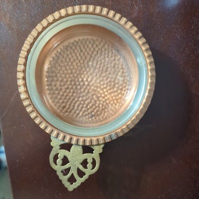 Vintage Copper Craft Guild Ashtray Copper with Glass Insert & Handle