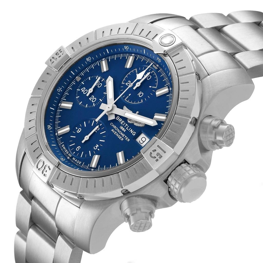 Breitling Avenger Chronograph 43 Blue Dial Steel Mens Watch A13385 Box Card image 5