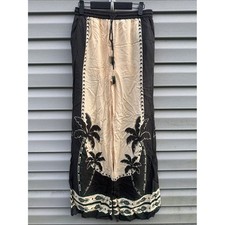 Anthropologie Farm Rio Wide Leg Tropical Pant Beaded Tie Black Cream Small