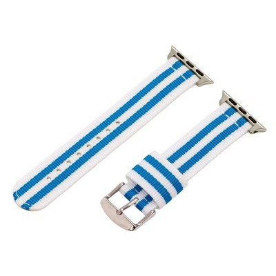 White & Light Blue 2 Piece RAF Nylon SS Watch Band for 42mm Apple Watch