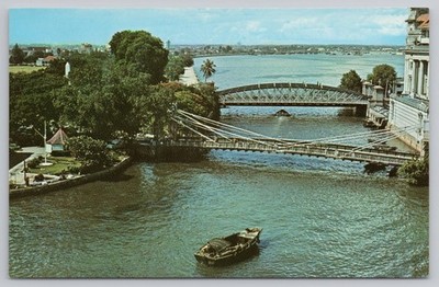 Singapore Cavanagh Anderson Bridges River Aerial View Postcard Boat