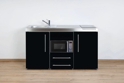 Stengel Miniküche Premiumline MPM 150 Schwarz mit Kühlschrank und Mikrowelle