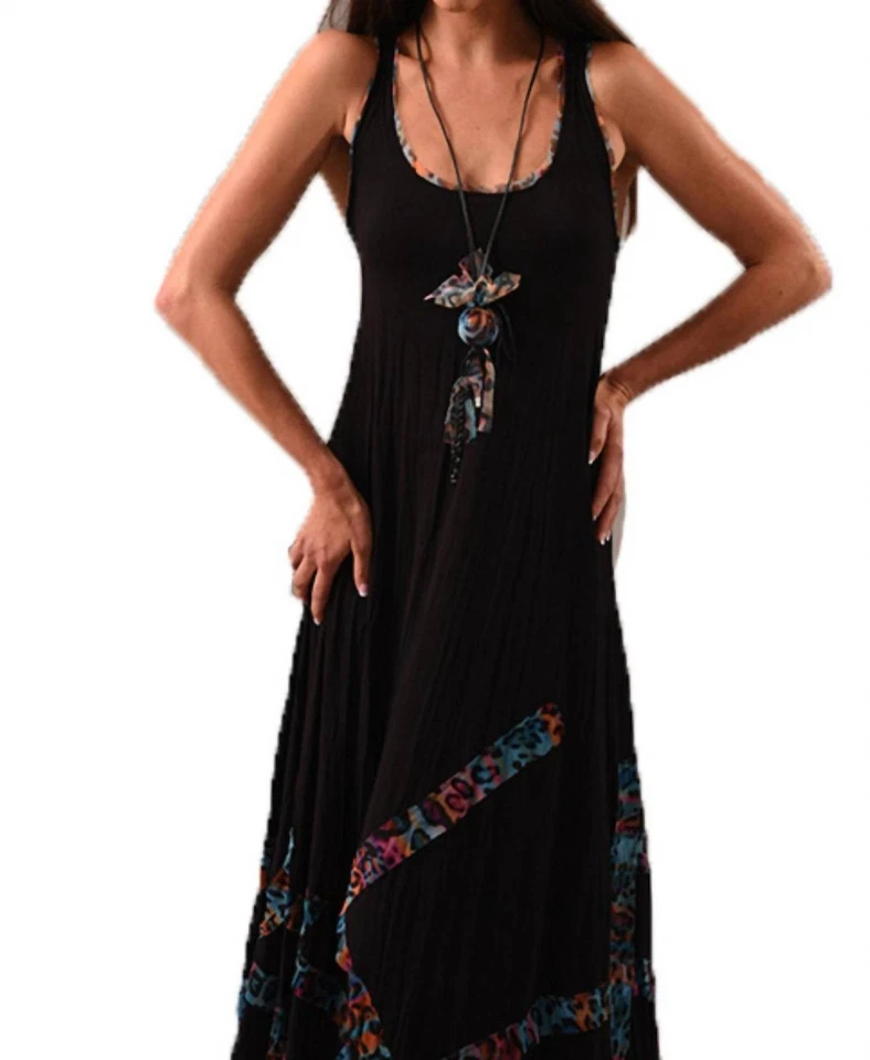 Vestido negro Angel Bra-Friendly vibrante de leopardo