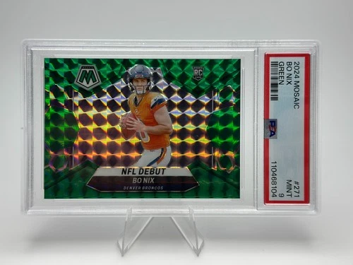 2024 Panini Mosaic  NFL Debut Bo Nix Green Mosaic Prizm RC PSA 9 MINT