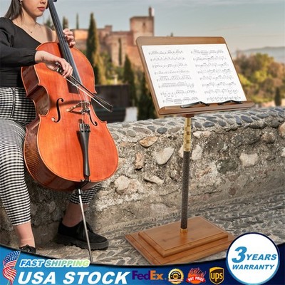 Height Adjustable Bamboo Music Stand Bamboo Conductor Music Stand W/ Wide Wooden