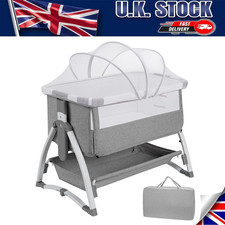 3 In 1 Baby Bedside 7 Height Adjustable Baby Cot Bed W/Mattress and Net Sleeping