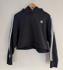 Adidas Adicolor Classics Pullover 3 Stripes Black Cropped Hoodie Sweatshirt