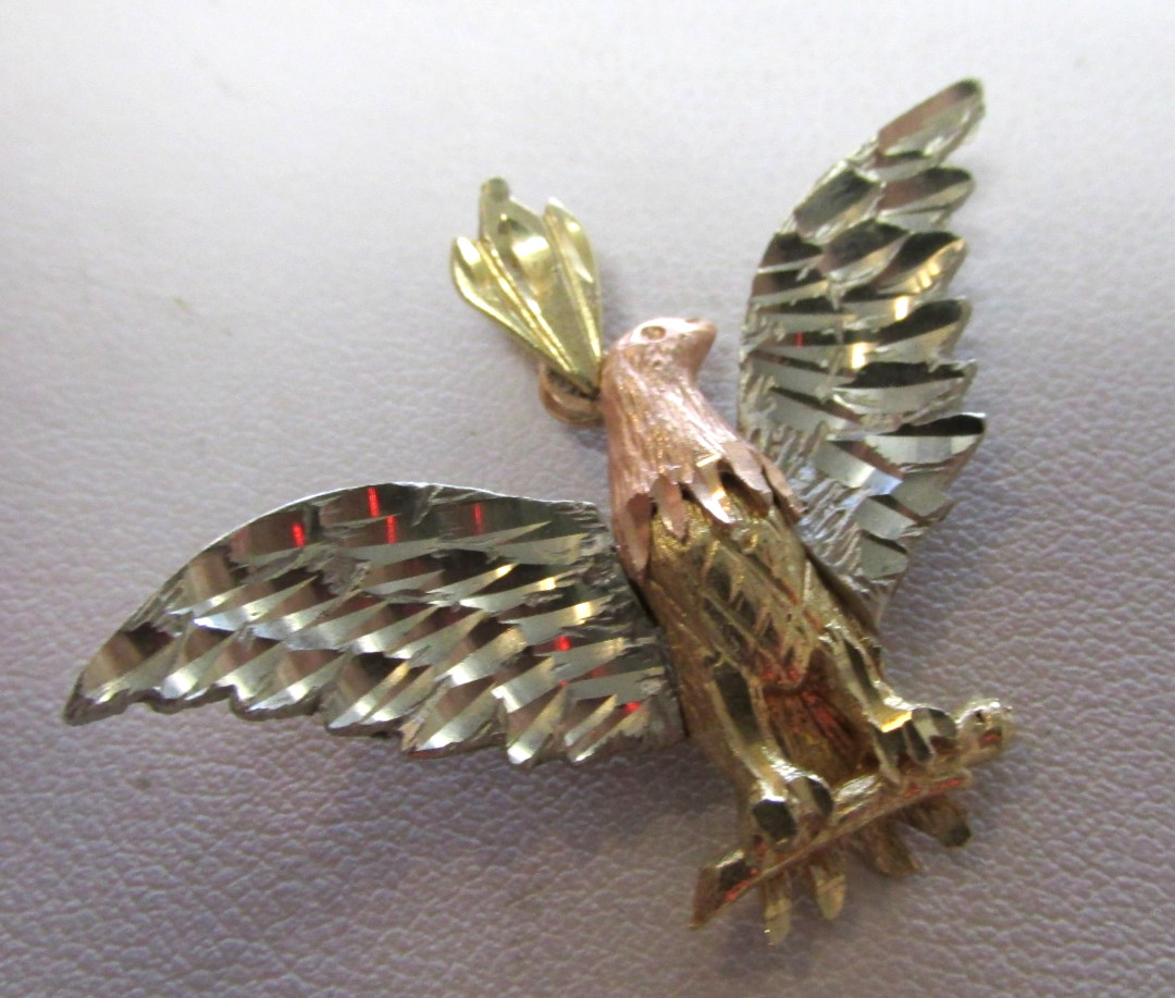 14k Solid Gold  Multi Color Eagle Pendant 100% Gu… - image 1