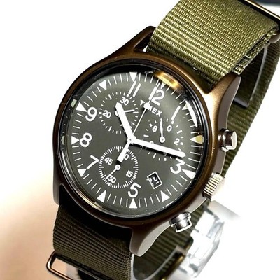 TIMEX MK1 Aluminum Chronograph Watch & Army Green Nylon Strap Vintage