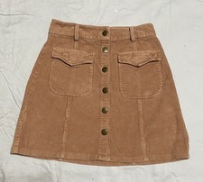 Vintage Maggie Sweet Rose-Tan Corduroy Skirt Size Medium W/Front Pockets 14.5