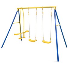 Heavy-Duty Outdoor Swing Set w/4 Seats, Adjustable Hanging Ropes, Stable A-frame