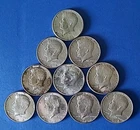 (10) 90% Silver - Junk 1964 Kennedy Halves: $5.00 Face Value - Circulated "Y"