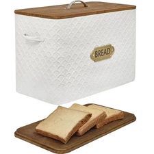 Extra Large Space Saving Farmhouse Bread Box With Wood Lid - Holds 2 Loaves -...