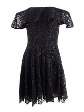 Betsy & Adam Women's Off-The-Shoulder Lace Dress (2, Black)