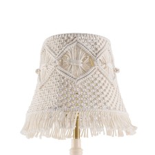 Boho woven Lamp shade Medium White Ivory Lampshade 7.5 Top x 12 Bottom x 11...