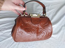 Patricia Nash Gracchi Florence Leather Frame Satchel Brown Tooled No Crossbody 