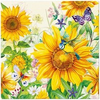 20 Servietten Wild Sunflowers Blaumeise Tiere Sonnenblumen Garten Natur 33X33Cm