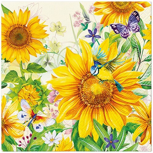 20 Servietten Wild Sunflowers Blaumeise Tiere Sonnenblumen Garten Natur 33X33Cm-image