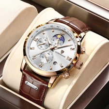 Men's Watches Quartz Luminous Date Dial Waterproof Leather Business Wristwatch