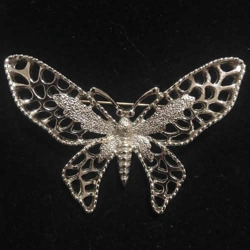 Vintage Sarah Coventry Madame Butterfly Reticulate Silver Tone Brooch Pin