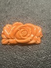 Vtg Unique Beautiful Carved Natural Coral Rose Pin Brooch