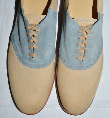 VINTAGE SHOE COMPANY NEW 11.5 BEIGE BLUE SUEDE LEATHER WINGTIP OXFORDS SHOES VINTAGE SHOE COMPANY NEW 11.5 BEIGE BLUE SUEDE LEATHER  main image 4