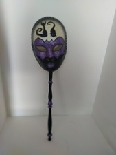 Vintage Purple Glitter Black Cat Hand Held Stick Theatre Costume Mask Italy