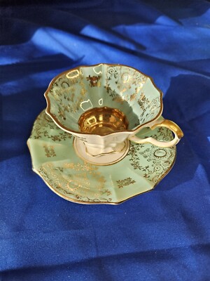 Lindner Kueps Bavaria Demitasse Teacup And Saucer Gold Gilt Turquiose #225/2