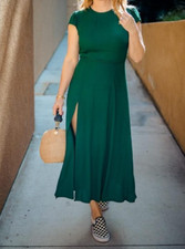 NWT Reformation Gavin in Emerald Green Cutout Back Side Slit Crepe Midi Dress 0