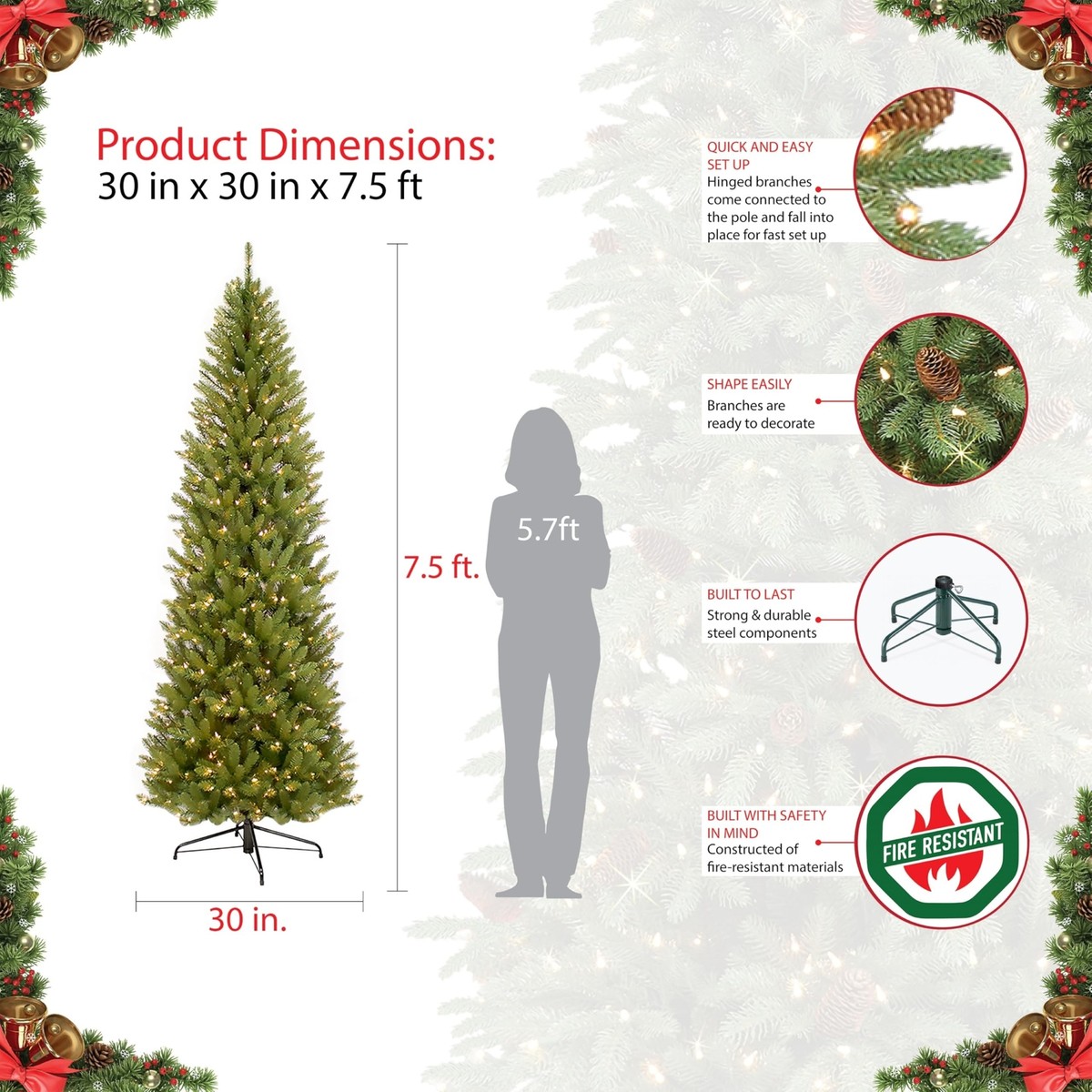 Puleo International 277-FFPT-75C35 7.5ft Fraser Pre-Lit Fir Pencil