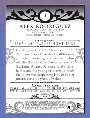 2 MOMENTS MILESTONES CARDS #1 ALEX RODRIGUEZ CAREER HOME RUNS 131