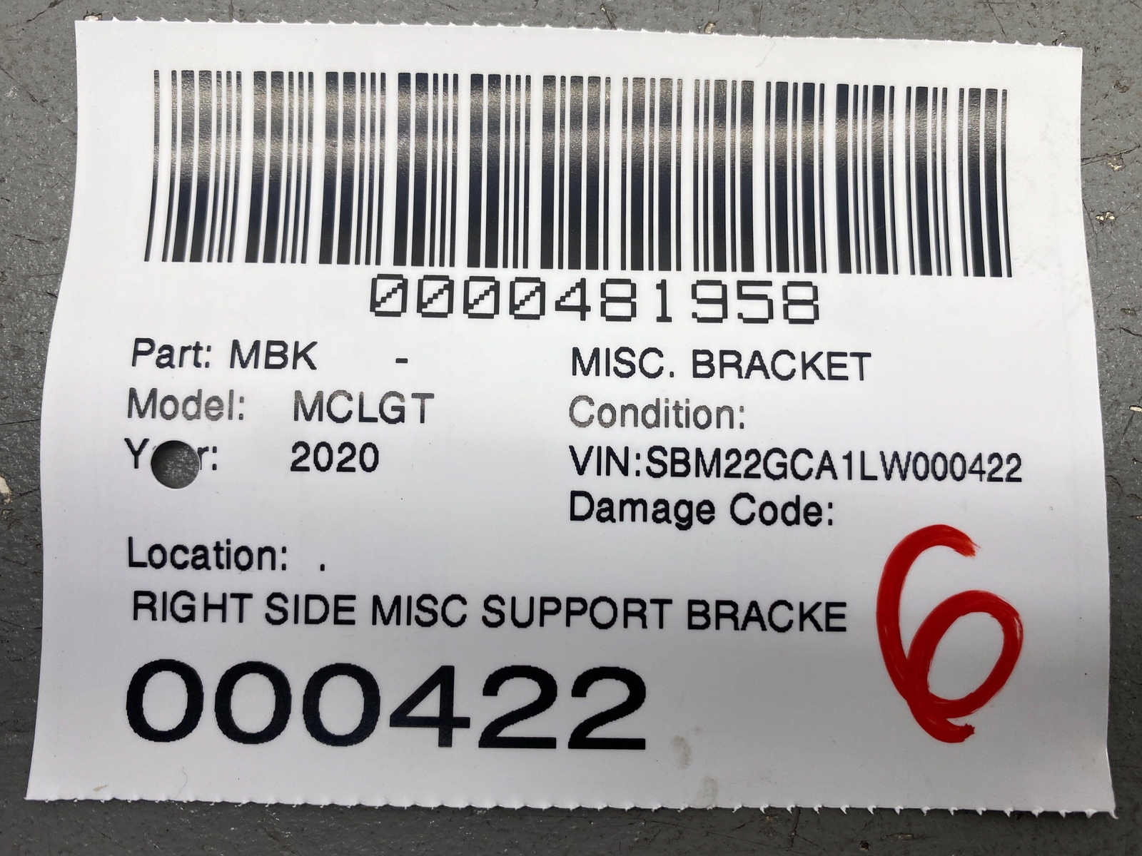2020-2023 MCLAREN GT RIGHT SIDE MISC SUPPORT BRACKET 22LA010GP OEM 2021 2022