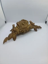 Vintage 1950s Cast Metal Furniture Applique – Ornate Rose & Leaf Design