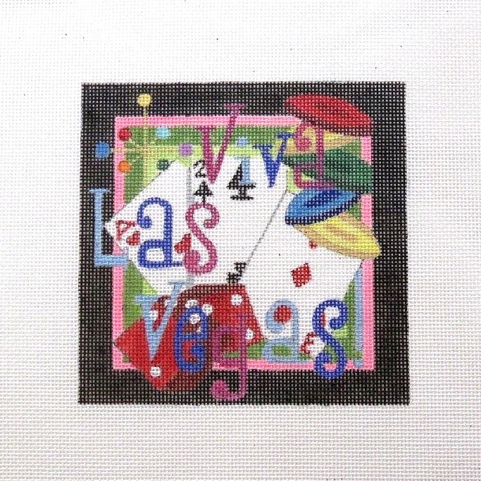 Raymond Crawford Las Vegas Travel Square Handpainted Needlepoint Canvas
