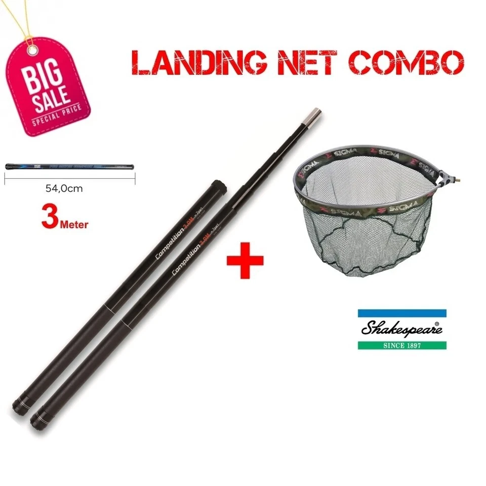 3 Meter Kescherstab „Competition“ Travel Model + Shakespeare Match Net Combo