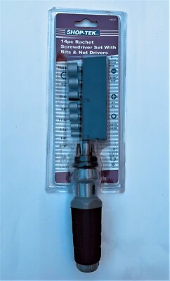 Shop-Tek 14pc Ratchet Screwdriver & Nut Set with 6 Bits and 7 Nuts