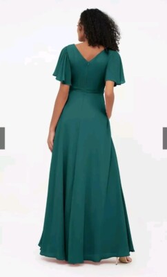 Babaroni Yvette Full Length Chiffon Dress Peacock Size 14 NWT Flutter  Womens