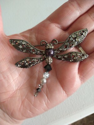 Swan Swarovski Gunmetal Grey Dragonfly Brooch Pin RARE 090 | eBay