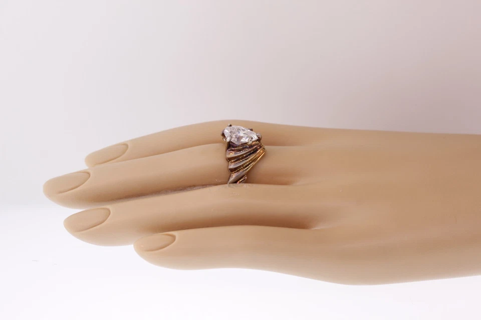 925 Argento Sterling 14.75mm 3ct Taglio a Pera Zircone Cubico Solitario Fedina - Immagine 3 di 4