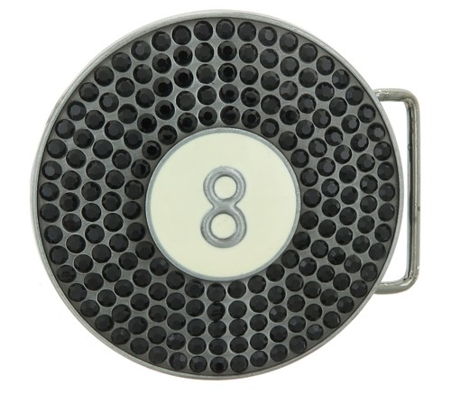 8 Ball Billiard Pool Black CZ Rhinestones Metal Belt Buckle - Picture 1 of 2