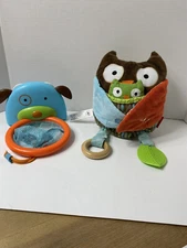 Lot Of 2 Skip Hop Owl activity toy for infant sensory play soft toy /Dog Bathtub