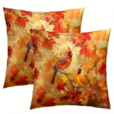 Fall Red Bird Maple Leaf Wreath Throw Pillow Cover Home Living Room Decoration