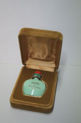 d46) Vintage Duft Miniatur Flakon Grün Jean Patou Paris 1000 mit Samtschachtel