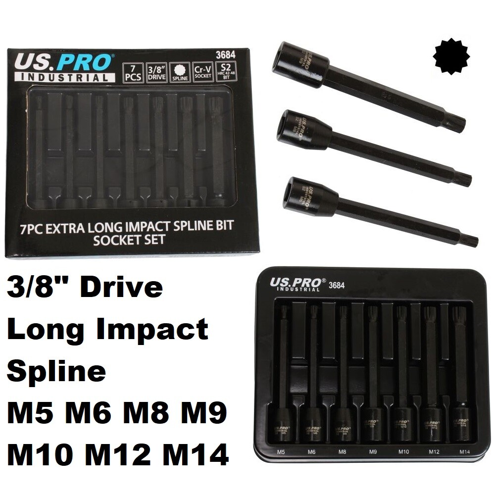 US PRO INDUSTRIAL 7pc Long Spline Bit Impact Socket Set M5 to M14