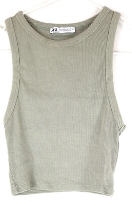 Zara Top Damen Oberteil Shirt Sommer Basic Stretch Gr. S Grün 