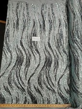 Mint/Charcoal 4 Way Stretch Nylon Spandex Mesh Sequin Embroidered Fabric "Wave"