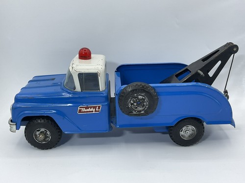 Buddy L Flat Tire Wrecker Tow Truck Blue Steel VTG 1960s Replacement Window - Picture 2 of 12