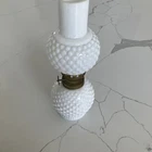vintage miniature double-globe hobnail milk glass oil lamp