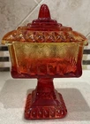 VTG Jeanette Glass Amberina Wedding Candy Candy Dish 6.5”